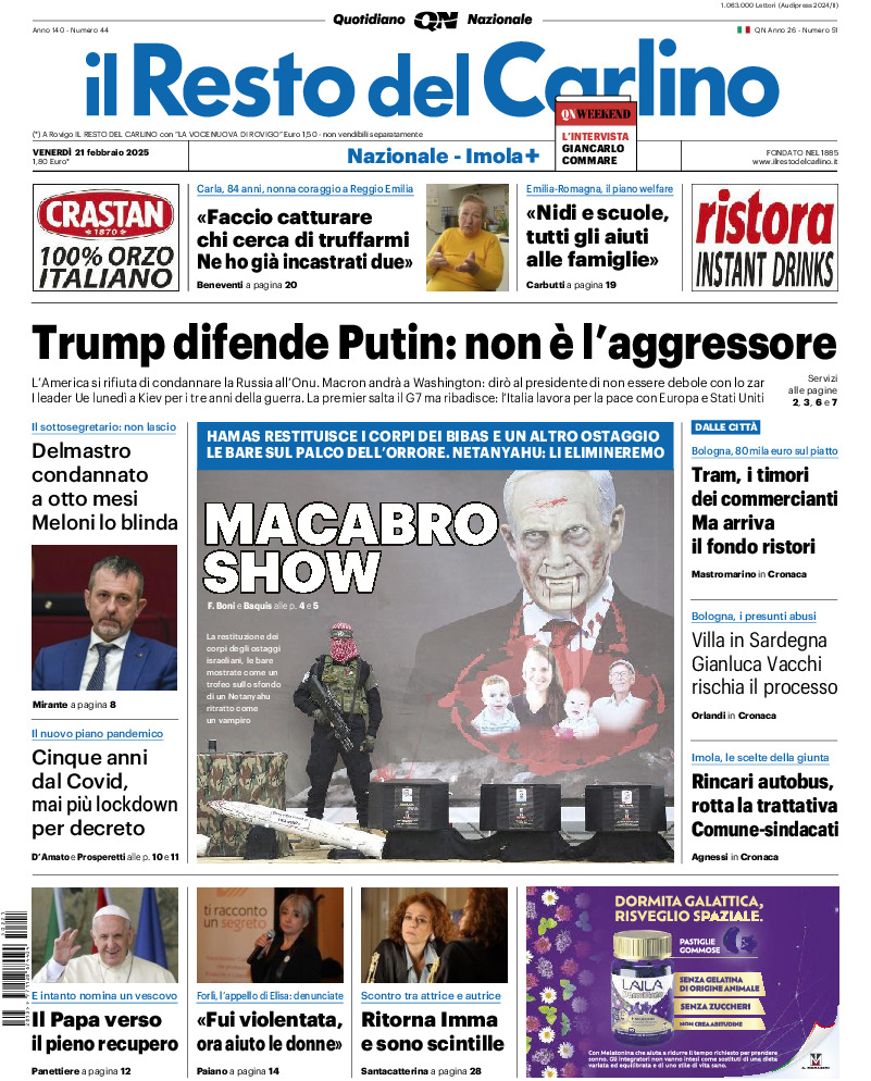 Prima-pagina-il resto del carlino-edizione-di-oggi-20250221